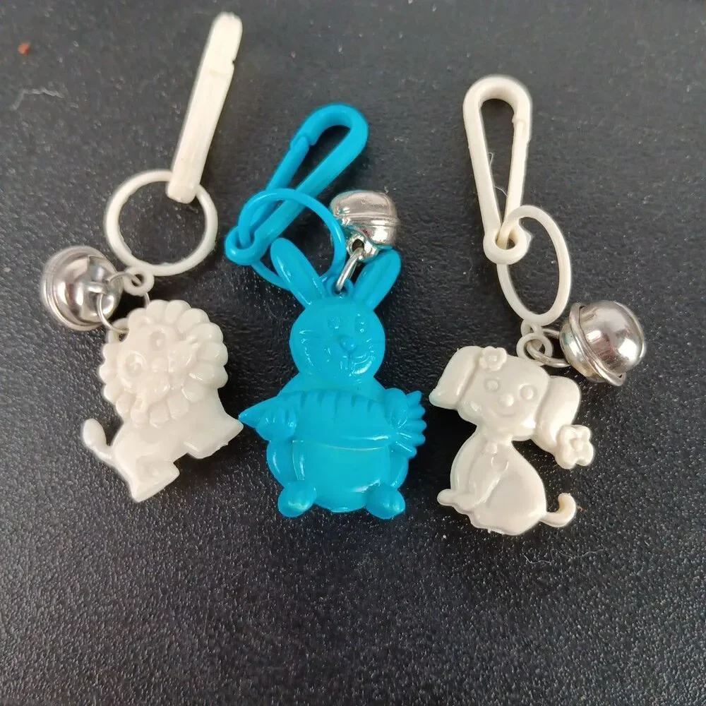 1980s Bell Charms Lion Rabbit Puppy White and Blue Lot Loose Played With Toys